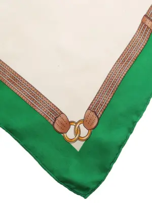 Foulard en twill de soie crème bord vert vif et mords dorés Prix boutique 390€ — photo 3