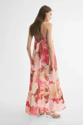 Robe trapèze avec détail à nouer - Pink/Floral — photo 2