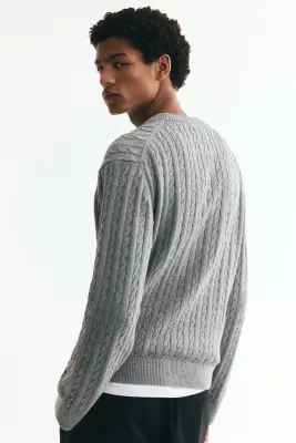 Pull Regular Fit en maille torsadée - Gris — photo 2