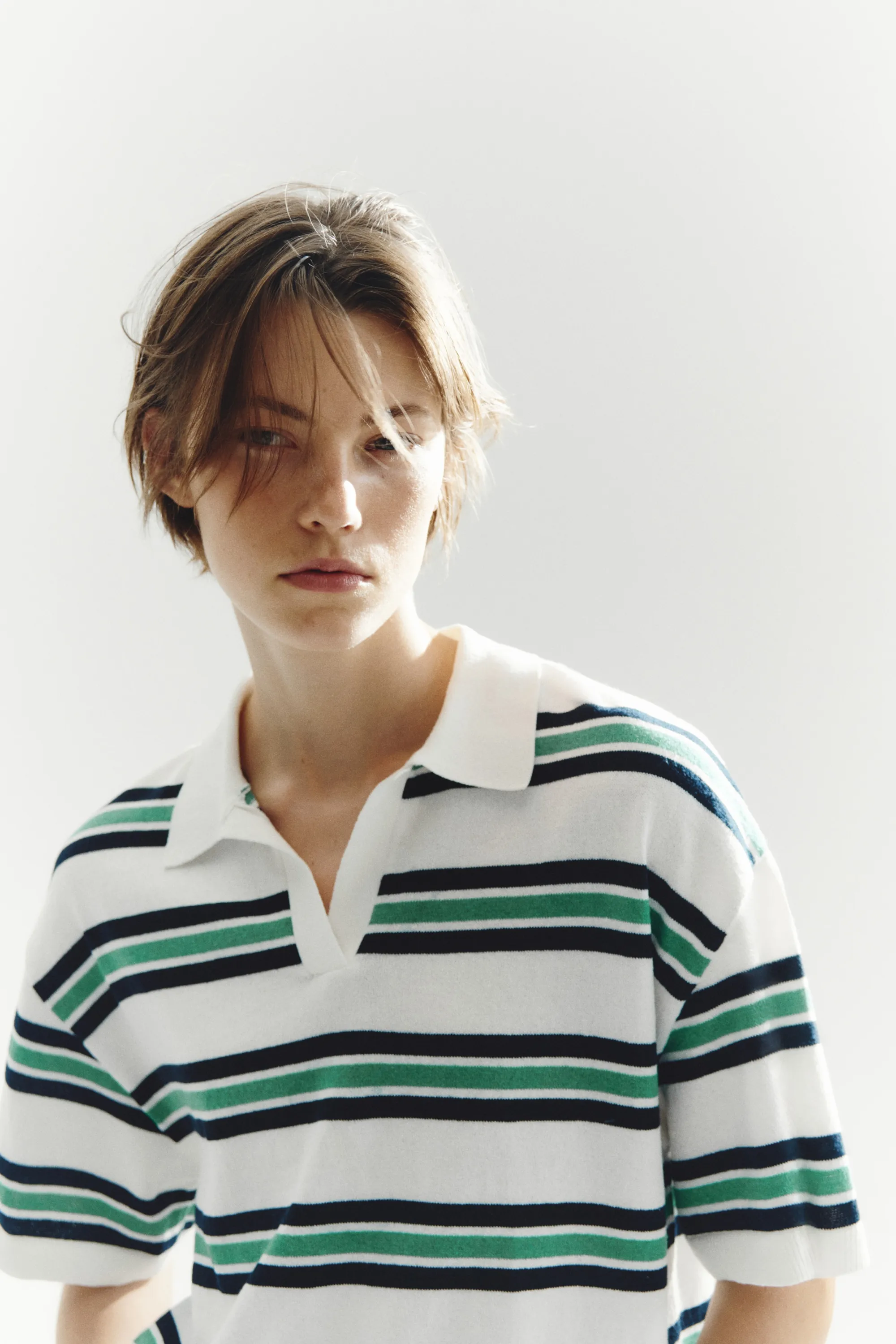 Polo en maille fine - Blanc/rayé