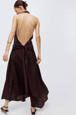 Robe longue avec dos nu - Bordeaux/motif — photo 3