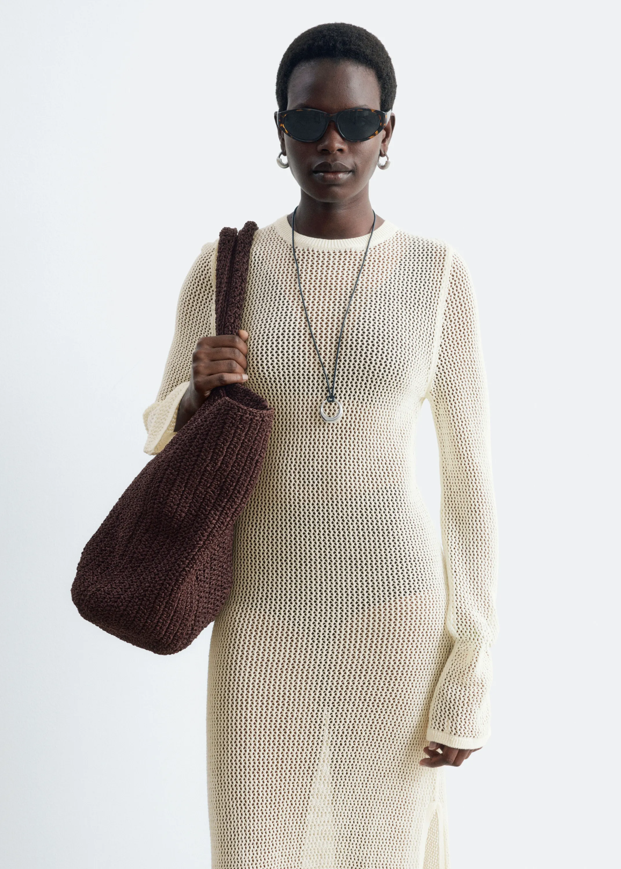 Robe en maille de coton ajourée - Blanc