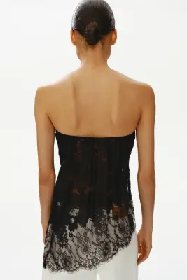 Top asymétrique en dentelle - Noir — photo 3