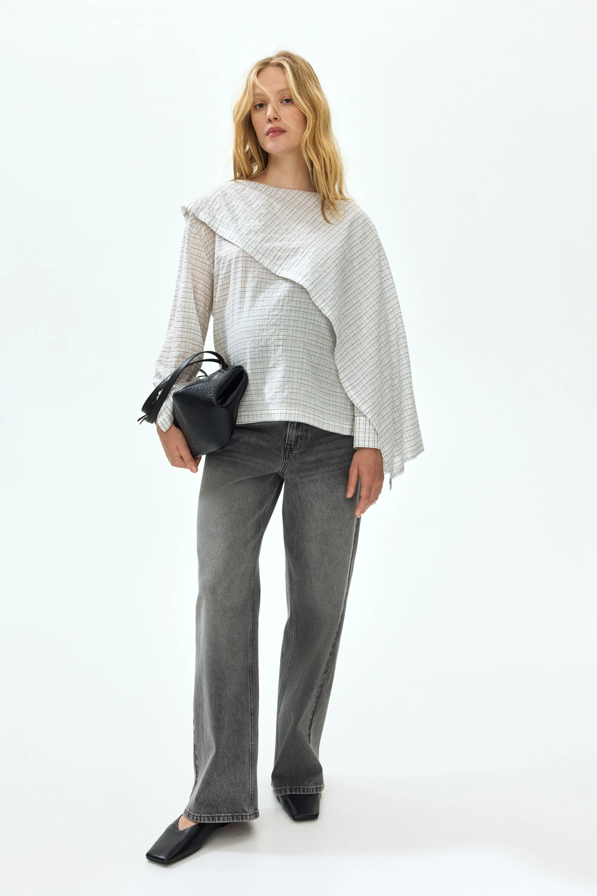 MAMA Blouse en seersucker avec cape - Blanc/carreaux