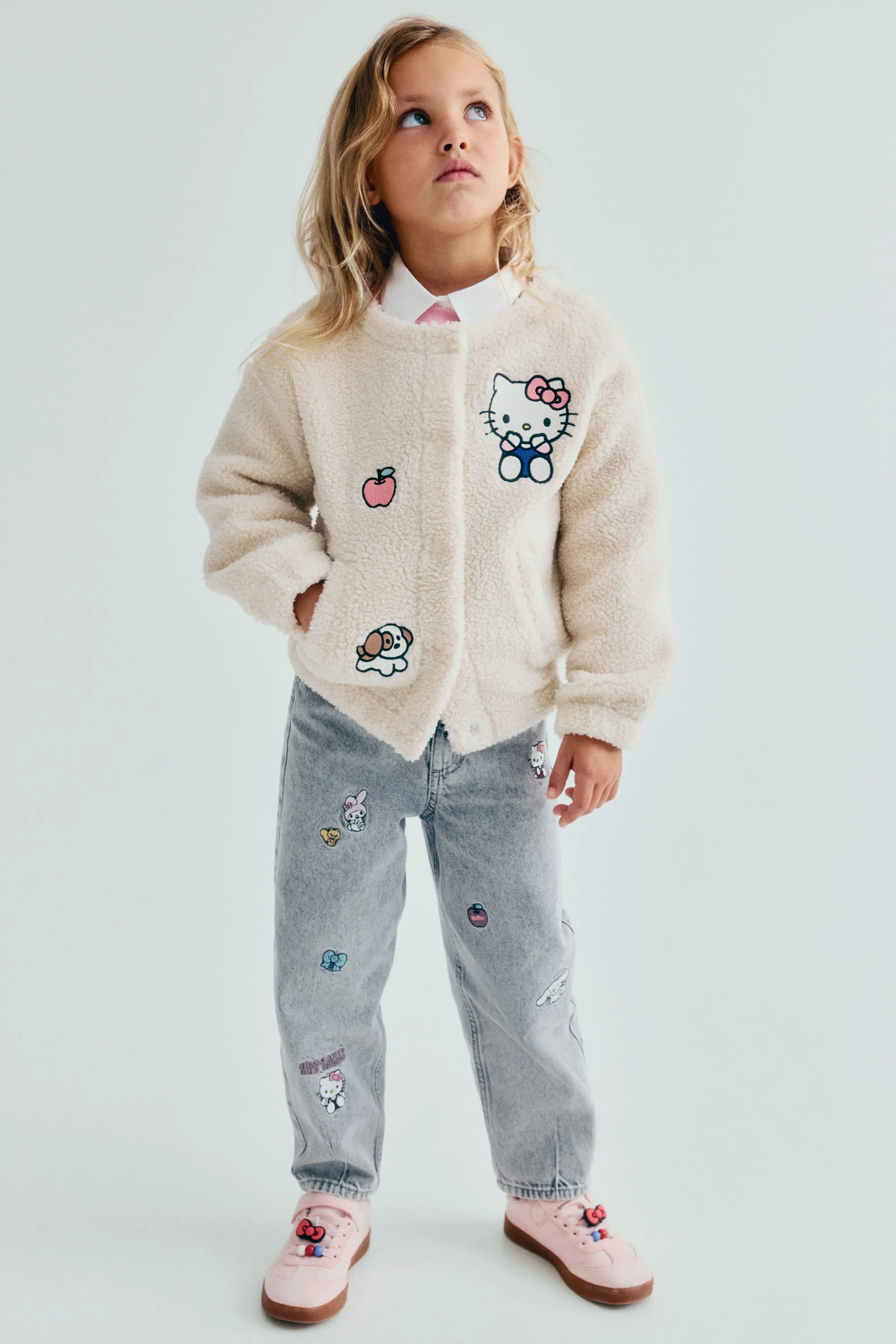 Veste en tissu Teddy bear avec patchs - Beige clair/Hello Kitty