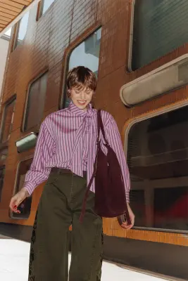 Chemise rayée à noeud Femme — photo 3