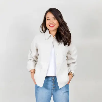Veste de travail en croisé coton bio 1G/4F - Ecru — photo 2