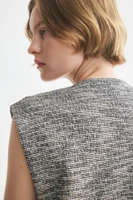 Gilet sans manches oversize en maille bouclette - Gris ancien chiné/crème — photo 2