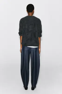 PANTALON BARREL EN DENIM À TAILLE ÉLASTIQUÉE - BLEU FONCÉ — photo 3