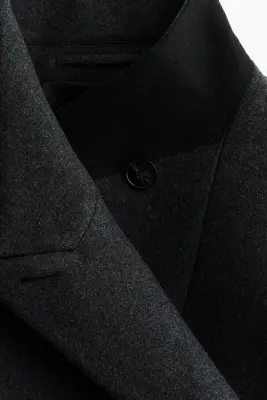 Manteau en laine mélangée avec ceinture à nouer - Gris foncé chiné — photo 5