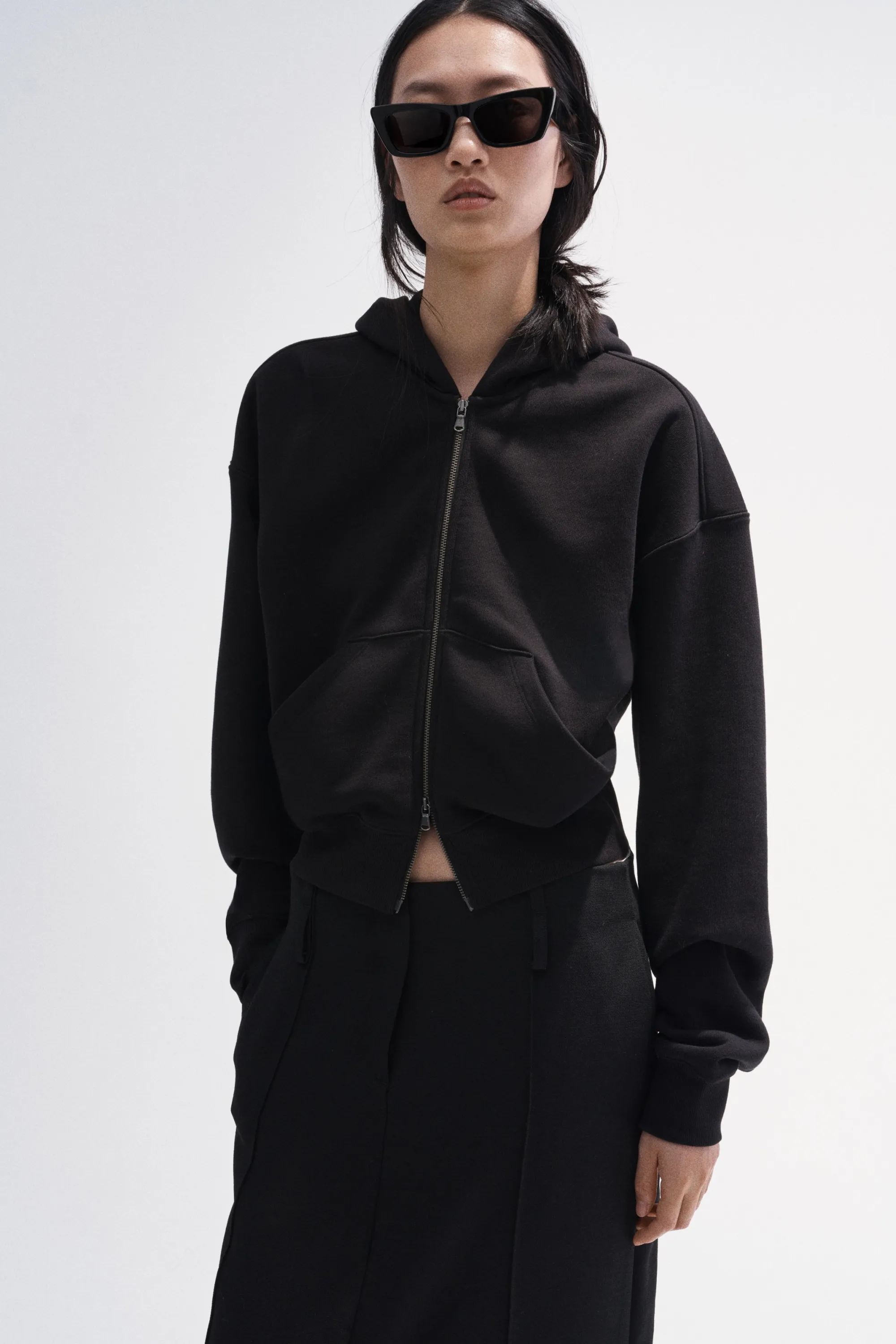 Hoodie zippé en coton - Noir