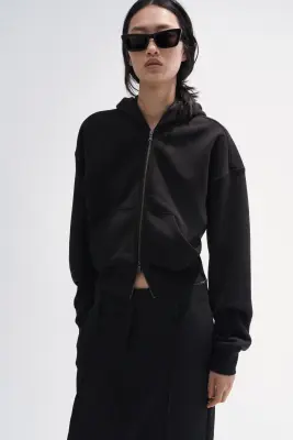 Hoodie zippé en coton - Noir — photo 1