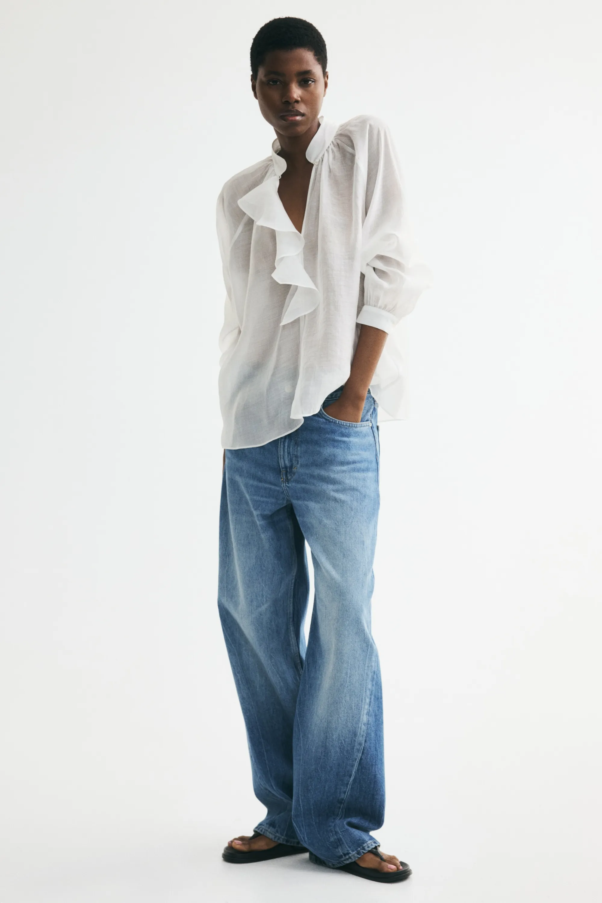 Blouse volantée en lyocell mélangé - Blanc