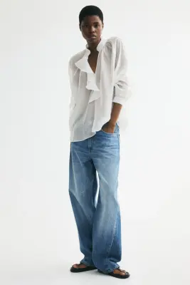 Blouse volantée en lyocell mélangé - Blanc — photo 1