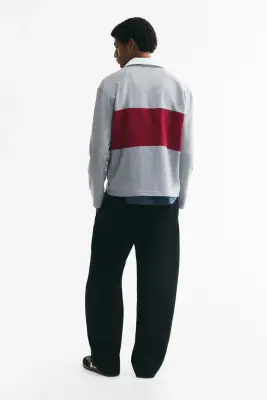 Polo de rugby Regular Fit en coton - Gris chiné/color block — photo 3