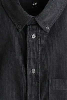 Chemise Regular Fit en velours côtelé - Gris denim foncé — photo 5