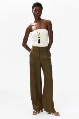 Pantalon chic à jambes larges - Vert kaki foncé — photo 2