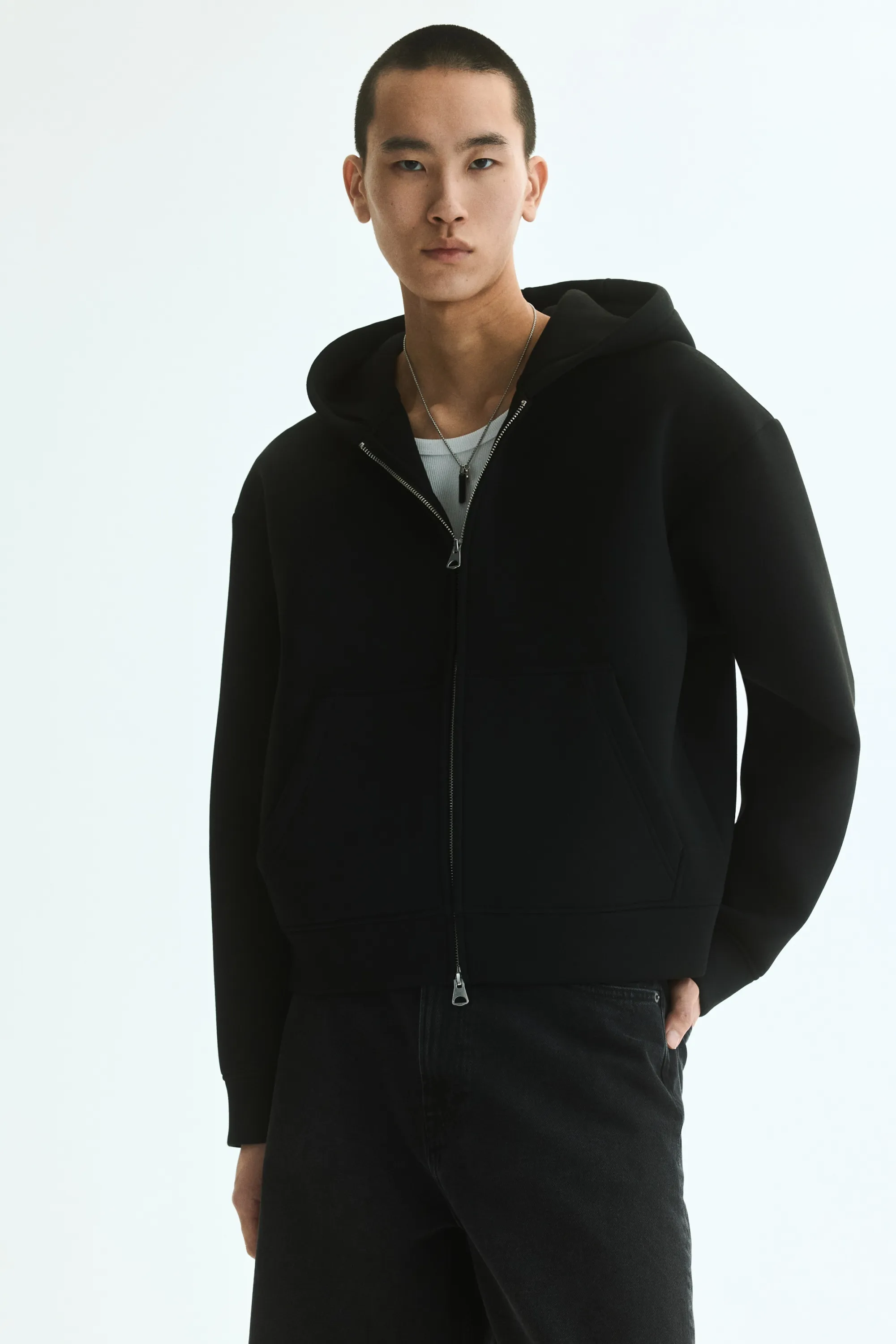 Veste à capuche zippée Loose Fit en scuba - Noir