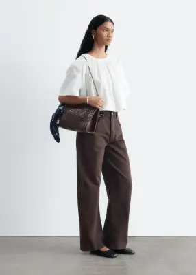 Blouse courte et froncée en coton - Blanc — photo 4
