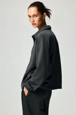 Sweat avec col - Gris foncé — photo 4