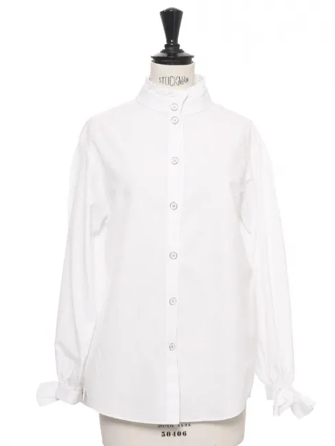 Chemise en coton blanc col à volant noeud aux poignets FW 2023 Prix boutique 1600€ Taille 34