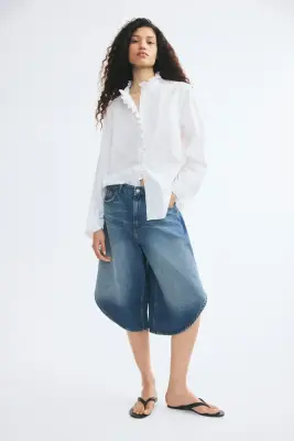 Blouse volantée à boutons - Blanc — photo 2