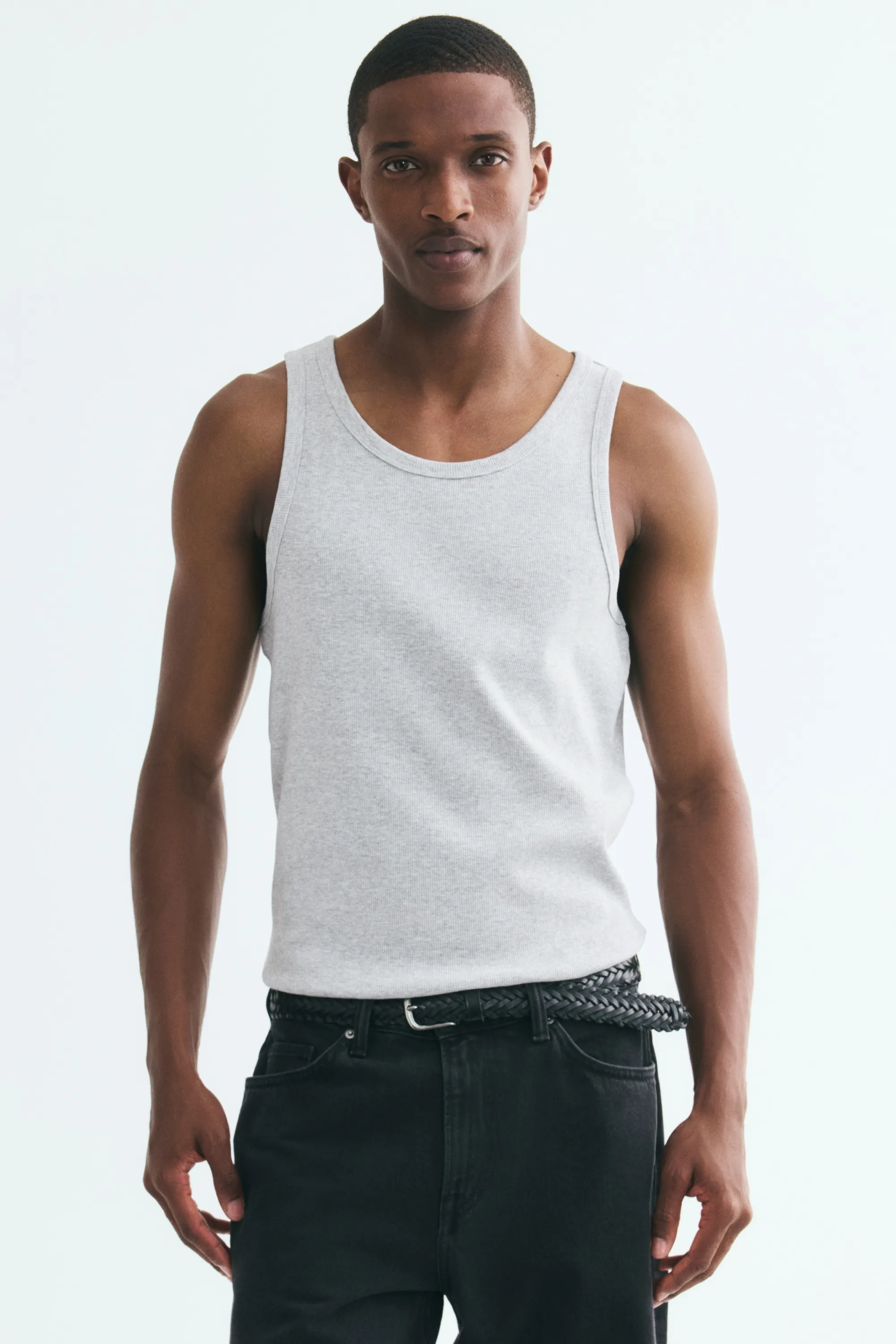 Débardeur côtelé Slim Fit - Gris clair chiné