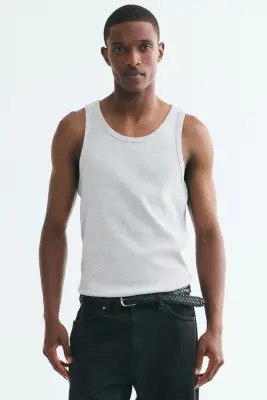 Débardeur côtelé Slim Fit - Gris clair chiné — photo 1