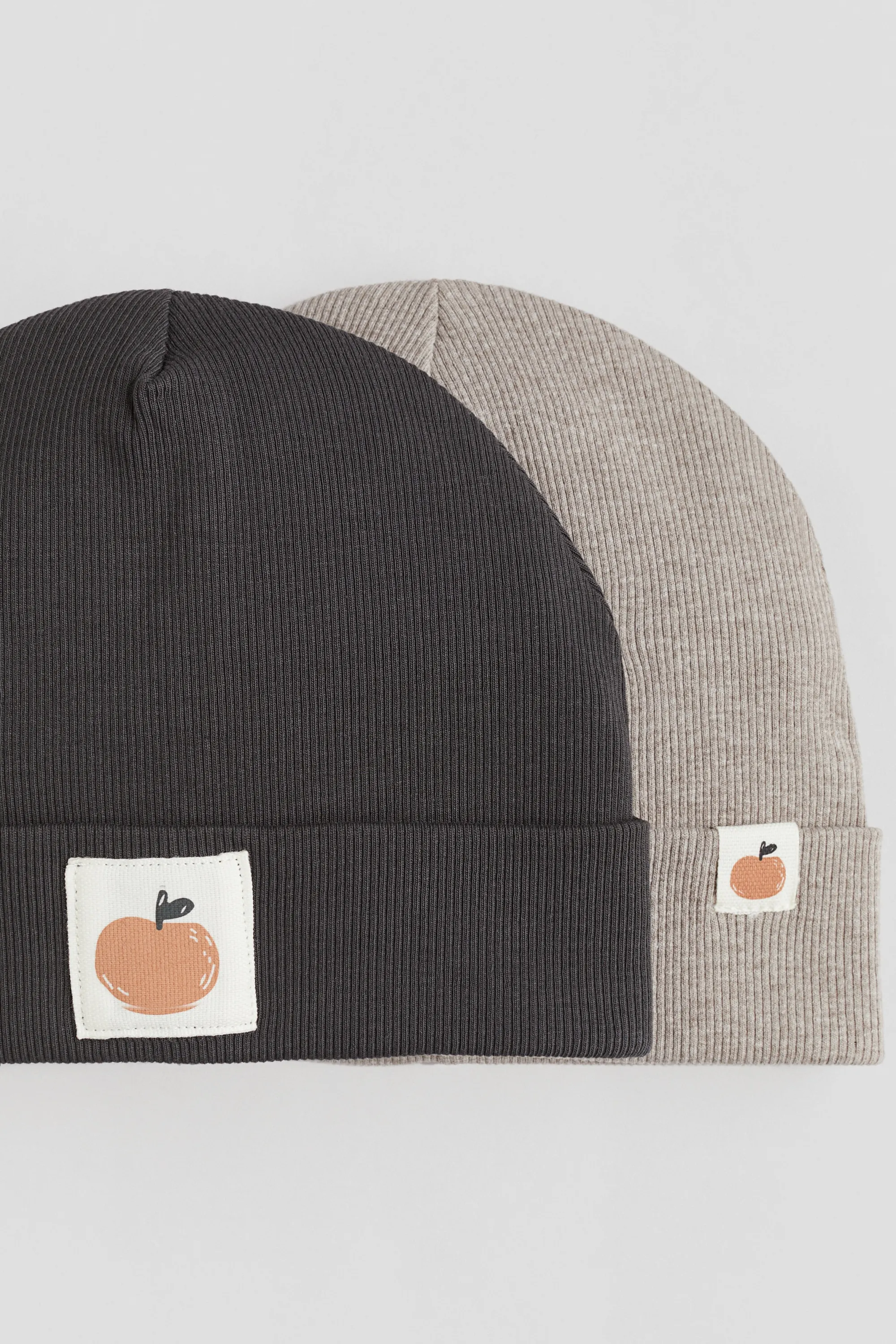 Lot de 2 bonnets en coton - Gris foncé/beige
