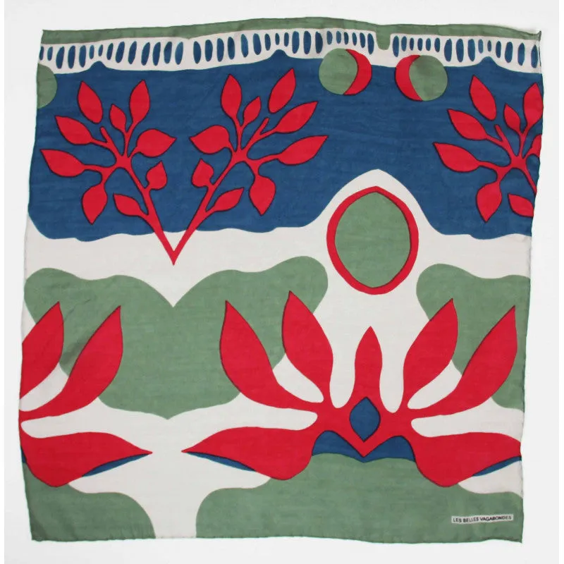 Foulard en soie mini aralia marine - les Belles Vagabondes