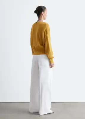 Pull en coton à col en V - Moutarde — photo 5