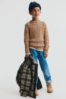 Pull en maille de coton torsadée - Beige — photo 2