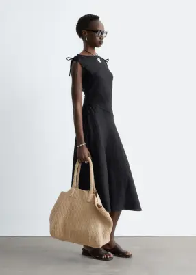Robe midi évasée en lin - Noir — photo 4