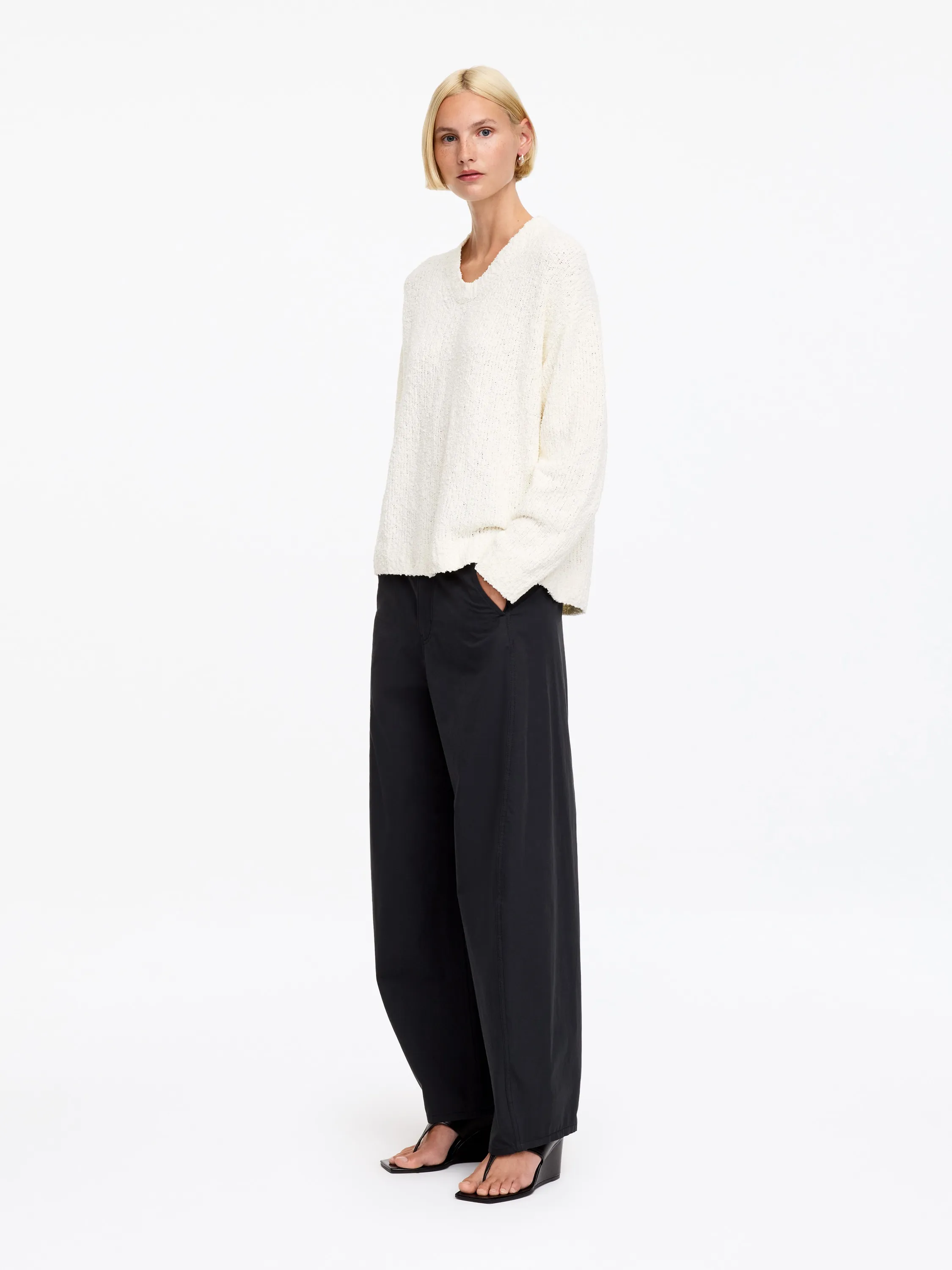 Pull en maille bouclée en coton mélangé - Blanc cassé