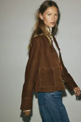 Veste en cuir velours - Marron — photo 1