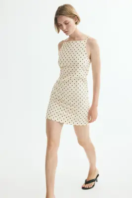 Robe sans manches en crêpe - Beige clair/pois — photo 1