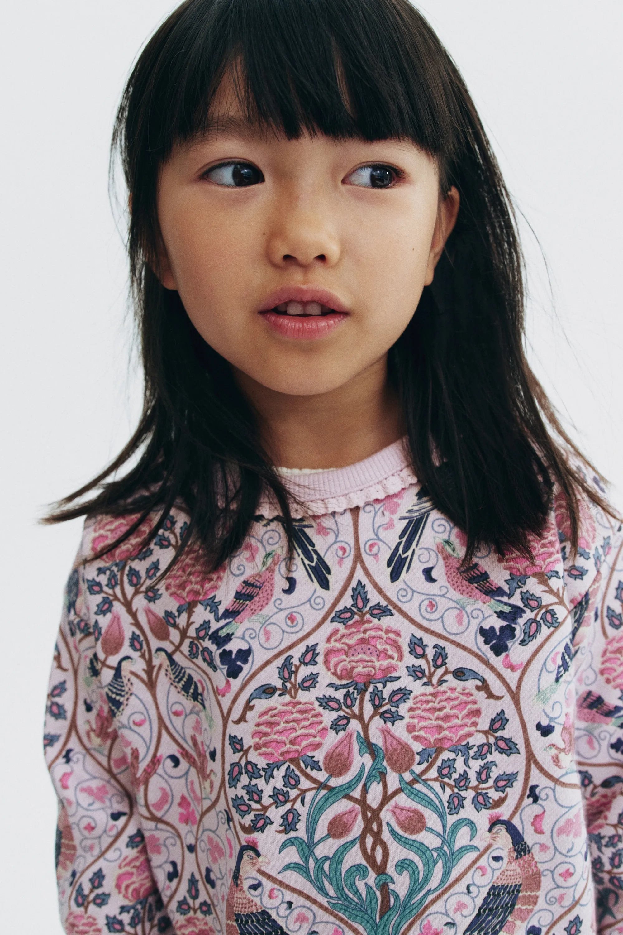 Patterned cotton sweatshirt - Rose ancien/motif