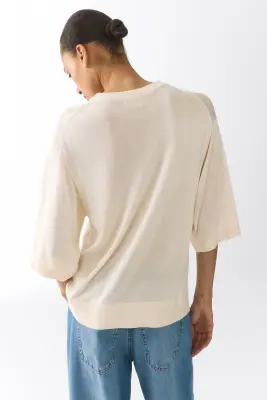 Top en maille fine - Beige clair — photo 3