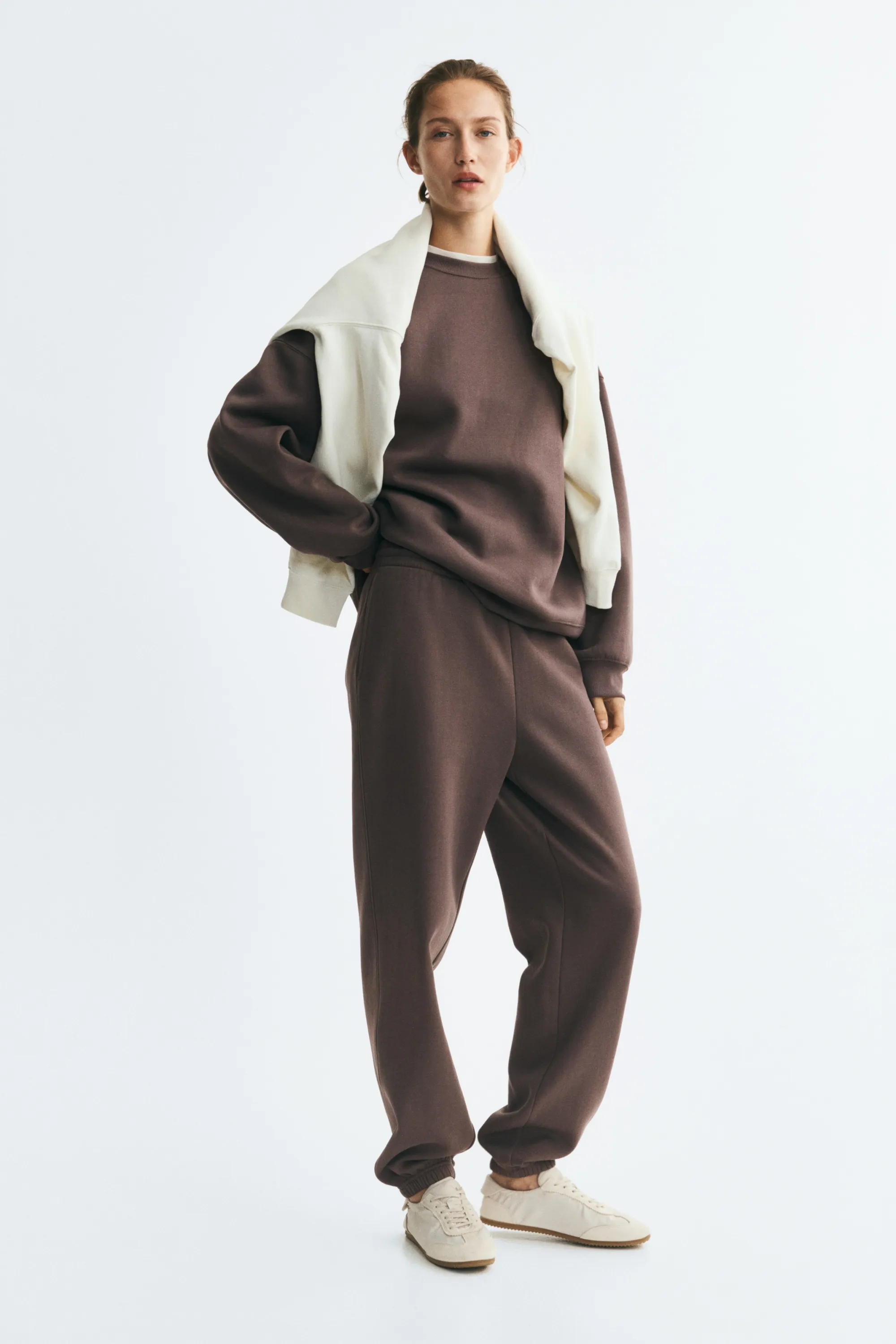 Pantalon en molleton de coton mélangé - Taupe foncé