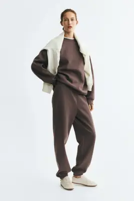 Pantalon en molleton de coton mélangé - Taupe foncé — photo 1