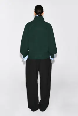 VESTE ZIPPÉE À COL CHEMINÉE EN LAINE - VERT FONCÉ — photo 4