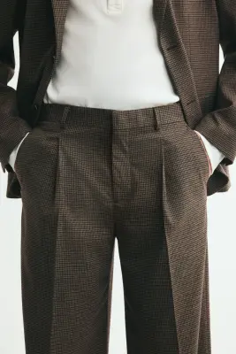 Pantalon de costume Loose Fit - Marron foncé/carreaux — photo 1
