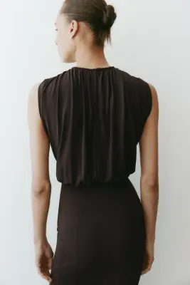 Robe en jersey à effet drapé - Marron foncé — photo 4