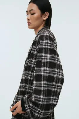 Manteau maxi avec ceinture - Marron foncé/carreaux — photo 3
