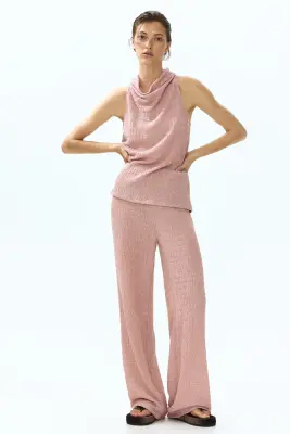 Pantalon large à effet froissé - Rose ancien — photo 2