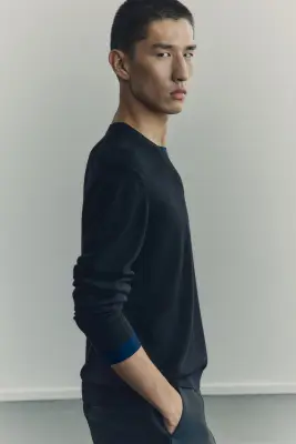 Pull Regular Fit en maille de laine fine - Noir — photo 2