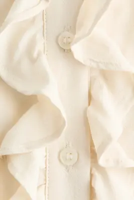 Blouse à volants ruchés en crêpe - Crème — photo 3