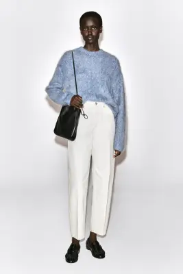 PULL EN PUR CACHEMIRE BROSSÉ BICOLORE - BLEU CHINÉ — photo 2