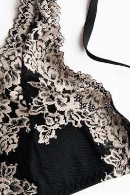 Soutien-gorge souple et paddé en dentelle - Noir/crème — photo 3
