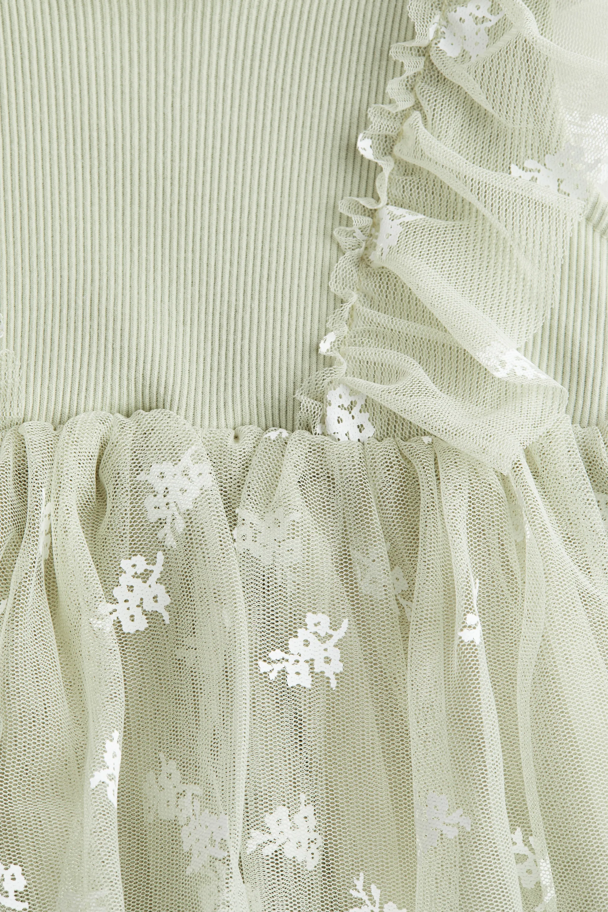 Robe imprimée avec jupe en tulle - Vert clair/fleurs
